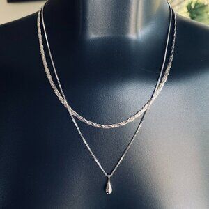 FAC Silver Tone Rhodium Plated Layered Pendant Necklace​​
